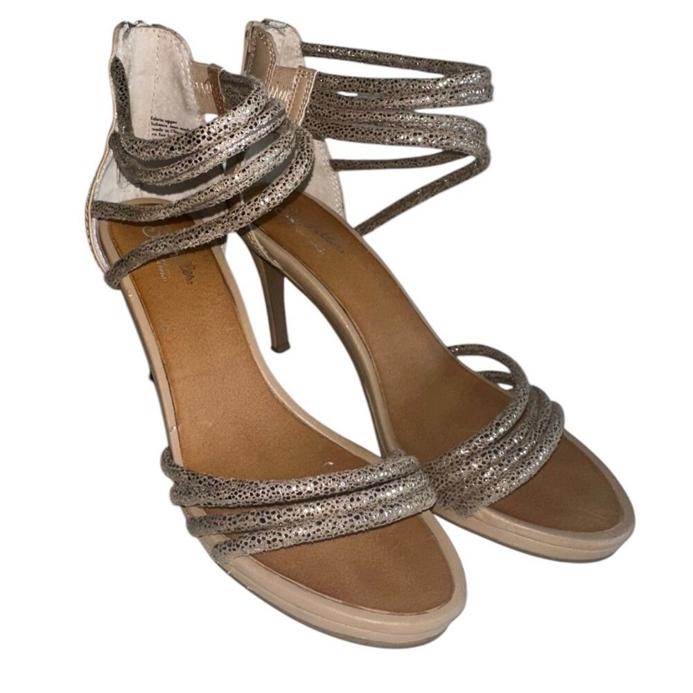 Seychelles Women’s Heeled Ankle Strap Sandals Size 9 Muted Gold Zip